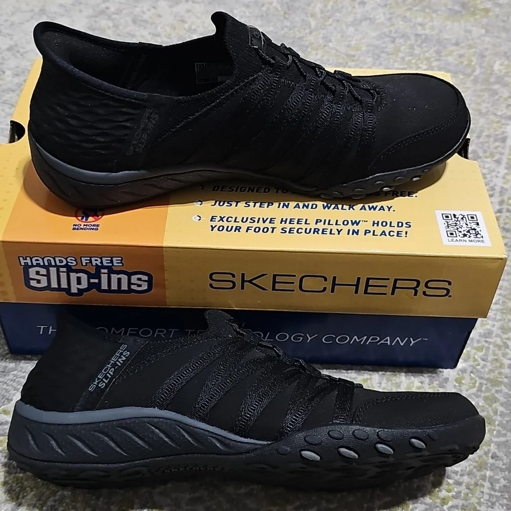 New Skechers Shoes Slip-ins Relaxed Fit Breathe Easy Roll With Me Black 7.5 - Picture 4 of 9